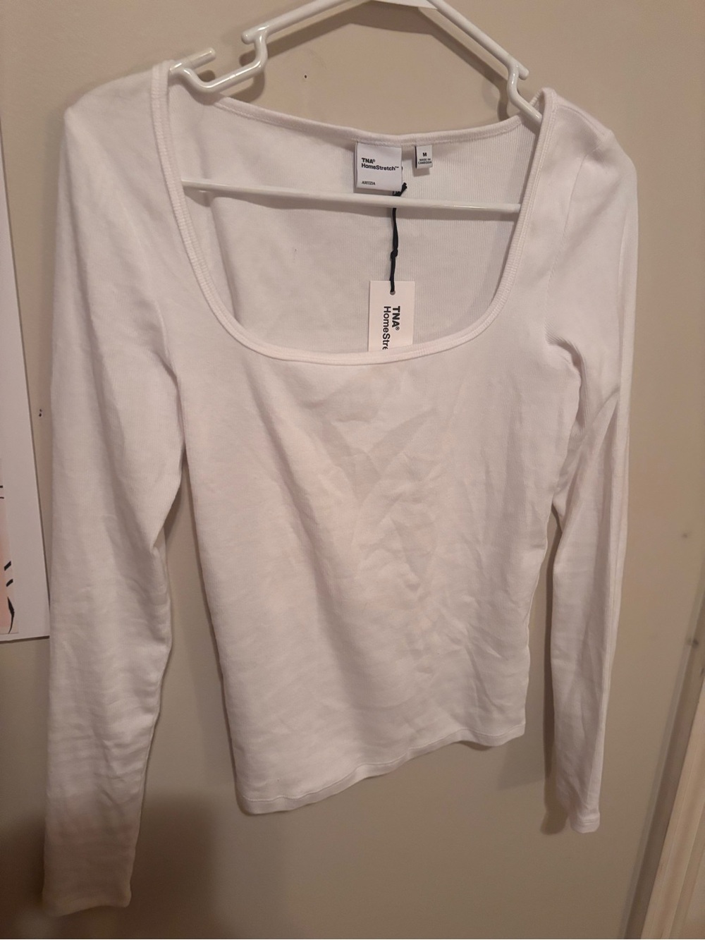 TNA White Long Sleeve Scoop Neck Top